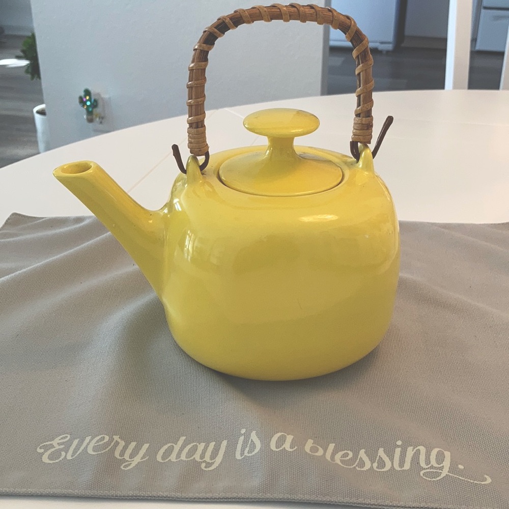 Yellow Tea Pot with bamboo handle